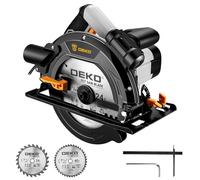 Sega circolare per legno 1400W: DEKOPRO Sierra Circular con binario guida, 2 lame da sega Ø190mm (24T + 40T), 5500RPM, Profondità massima di taglio 65mm (90°), 43mm (45°), Ideale per Tagliare Legno