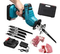 Sega Elettrica per Carne e Ossa Senza Fili, Kit Seghetto Manuale Potente con Luce LED e Scatola di Ricarica, Motore Brushless per Taglio Carni Fresche/Congelate e Ossa di Manzo/Maiale