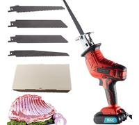 Sega per ossa, macchina elettrica per tagliare le ossa a 3000 giri/min, batteria ricaricabile da 300 W, 1,5 Ah, 4 lame, luce LED, senza fili, adatta per carne, legno, metallo, plastica e ossa.