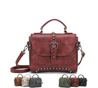 Segater® Borsa a tracolla da donna, vintage, con rivetti, Borgogna, Taglia unica