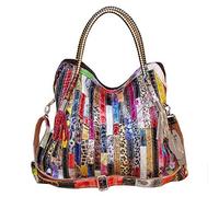 Segater® Borse Tote multicolore da donna Borsa patchwork colorata in vera pelle Borsa a mano grande Hobo Purse Borsa Big Borsa a tracolla (Colorful-Big)