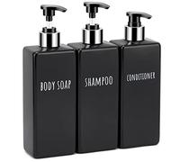 Segbeauty Dispenser di sapone da doccia, nero, 3 bottiglie vuote ricaricabili da 479,1 ml, in plastica riutilizzabile, per shampoo e balsamo per il corpo, set di dispenser per sapone per la cucina moderna e la decorazione della casa
