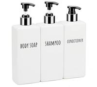 Segbeauty Dispenser di sapone quadrato ricaricabile, 3 bottiglie con pompa in plastica da 479 ml, vuoto, riutilizzabile, moderno, per bagno, cucina, liquido, per l'erogazione di shampoo, balsamo, sapone per il corpo, bianco