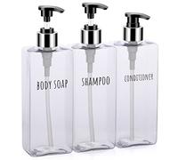 Segbeauty Dispenser di sapone trasparente, 479,1 ml, per shampoo ricaricabile, 500 ml, dispenser quadrato in plastica vuoto, per doccia, bagno, pompa a pressione, set di contenitori liquidi