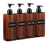 Segbeauty Dispenser Marrone Plastica, 4 Pezzi 500ml Dosatori per Sapone Liquido per Bagno Cucina, Distributore Quadrato con Adesivi, Flacone Ricaricabile per Gel Doccia, Sapone per le Mani, Detersivo