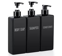 Segbeauty Dispenser Nero Plastica, 3 Pezzi 500ml Ricaricabile Dosatori per Sapone Liquido, Distributore Quadrato con Adesivi, Flacone di Shampoo Condizionatore, per Bagno