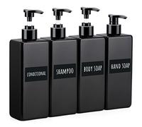 Segbeauty Dispenser Nero Plastica, 4 Pezzi 500ml Dosatori per Sapone Liquido per Bagno Cucina, Distributore Quadrato con Adesivi, Flacone Ricaricabile per Gel Doccia, Sapone per le Mani, Detersivo