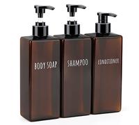 Segbeauty Dispenser Quadrato Marrone, 3 Pezzi 500ml Ricaricabile Dosatori per Sapone Liquido, Plastica Distributore con Adesivi, Flacone di Shampoo Condizionatore, per Bagno