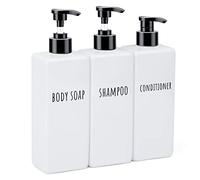 Segbeauty Dispenser Ricaricabile Bianco, 3 Pezzi 500ml Dosatori per Sapone Liquido in Plastica, Distributore Quadrato con Adesivi, Flacone di Shampoo Condizionatore, per Bagno