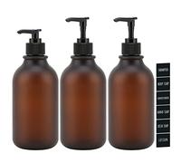 Segbeauty Dispenser Sapone Ambrato Plastica, 500ml 3 Pezzi Dosatori per Shampoo Liquido Set in Plastica, Bottiglie Vuote con Etichetta con Pompa, Ricaricabile Flacone per Bagno Cucina-Ugello Tondo