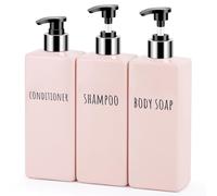 Segbeauty Dispenser Sapone Doccia, 3 Pezzi 500ml Dispenser Sapone Mani, Plastica, Dosasapone Bagno con Etichette Stampat (Rosa)