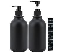 Segbeauty Dispenser Sapone Nero Opaco, 2 pezzi 500 ml Set Dosatori Bagno Liquido, Bottiglie Vuote con Pompa con Etichetta, Ricaricabile Flacone per Shampoo, Lozione, Gel Doccia e Balsamo-Ugello Piatto