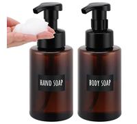 Segbeauty Dispenser Sapone Schiuma, 2 Pezzi 400ml Dispenser Shampoo e Bagnoschiuma, Dispenser Schiuma Vuote, Dosatore Shampoo con Etichetta, Accessori Bagno Moderni (Marrone)