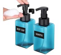 Segbeauty Dispenser Sapone Schiuma, 2 Pezzi 450ml Bottiglie Plastica con Pompa in Schiuma, Vuote e Riutilizzabile, Dosatore Shampoo con Etichetta (Blu)