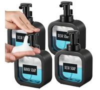 Segbeauty Dispenser Sapone Schiuma, 4 Pezzi 300ml Dosatore Detersivo Piatti, con Pompa in Schiuma e Etichetta, Set Dispenser Sapone Bagno (Nero)