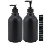 Segbeauty Dosatori per Sapone Liquido per Bagno, 500ml 2 Pezzi Dispenser Sapone Set Nero Plastica con Etichetta, Bottiglie Vuote con Pompa, Ricaricabile Flacone per Shampoo per il Corpo-Ugello Tondo