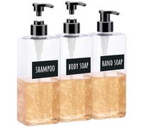 Segbeauty Dosatori per Sapone Liquido Trasparente 3 Pezzi, Bottiglia di Plastica Quadrata della Pompa, 500ml Distributore di Shampoo Condizionatore, Flacone con Adesivi per Forniture per il Bagno