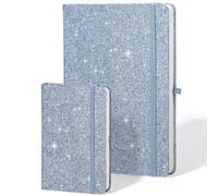 Segfly Sparkle A5 & A6 Lined Notebook, Glitter Hardcover Journal with Elastic Band, 192 Pages 80gsm Thick Paper for Note Taking School Office Home Business, Blue