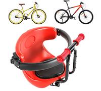 Seggiolino anteriore per bicicletta, rosso, con pedali, supporto per schienale, staffa di sicurezza, regolabile in altezza, seggiolino per il montaggio del tubo della sella