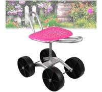 Seggiolino da lavoro per giardinaggio con altezza regolabile e rotazione a 360°, carrello pieghevole da giardino con 4 ruote per diserbo e cura del prato, colore rosa