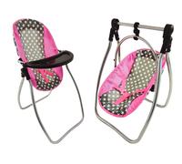 Seggiolino e Sedia a Dondolo per Bambole Alice Stelline Grigio-Rosa