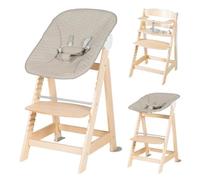 Seggiolone convertibile 2 in 1 - ROBA - BORN UP - Include poltrona reclinabile 'trapuntata grigiastra' - Legno naturale