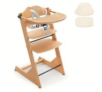 Seggiolone in legno per neonati e bambini piccoli, convertibile con imbracatura a 5 punti, facile da pulire, vassoio rimovibile e cuscino, sedia da pranzo per bambini (colore naturale)