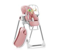 Seggiolone Pappa Regolabile e Pieghevole - 7 Livelli Diverse, Schienale Bambino Pieghevole 5 Posizioni, Ripiano Smontabile, Vassoio a Clip (Facile da Pulire) - Rosa