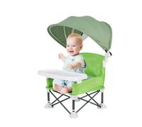 Seggiolone Per Bambini, Sedia Da Pranzo Con Rialzo Pieghevole, Sedia Da Spiaggia Portatile Con Vassoio Rimovibile E Parasole, Seggiolone Da Viaggio Per Pappa Per Picnic & Campeggio (Verde)