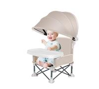 Seggiolone Per Bambini, Sedia Da Pranzo Con Rialzo Pieghevole, Sedia Da Spiaggia Portatile Con Vassoio Rimovibile E Parasole, Seggiolone Da Viaggio Per Pappa Per Picnic & Campeggio (Giallo)