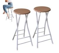 Seggiolone rotondo pieghevole per la colazione, senza schienale, 60/70/80 cm, sgabello pieghevole da bar con poggiapiedi, sgabello pieghevole da cucina, set da 2 pezzi, 80 cm, colore naturale