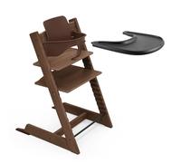 Seggiolone Stokke Tripp Trapp Quercia (Warm Brown) con vassoio (Nero) - Include sedia Tripp Trapp, Baby Set 2 per bambini da 6 a 36 mesi e vassoio Stokke - Regolabile e facile da pulire
