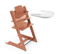 Seggiolone Stokke Tripp Trapp (Terracotta) Con Vassoio (Bianco) - Include Sedia, Baby Set 2 per Bambini da 6 a 36 Mesi - Regolabile, Ergonomico e Facile da Pulire