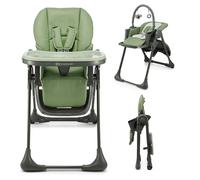 Kinderkraft TUMMIE Seggiolone 2 in 1, Ergonomico, Confortevole, Reclinabile, Pieghevole, con Altezza Regolabile e Poggiapiedi, Vassoio Staccabile, per Bambini, con giocattoli, Verde