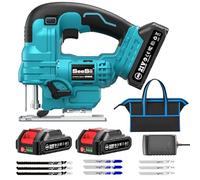 Seghetto Alternativo a Batteria Seesii 21V, Seghe da traforo Elettrico con 2 Batterie da 2.0 Ah, Velocità Variabile 2800 Giri/Minuto per Taglio Legno, Illuminazione LED, Tagli Obliqui 0°-45°