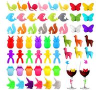 Segna Bicchieri Calici, 54 Pezzi Calici Segnabicchiere in Silicone, Bicchiere Riutilizzabili Segnabicchieri in Silicone, Colorati Segnabicchieri, Marcatori per Bicchieri Da Vino per Varie Tazze