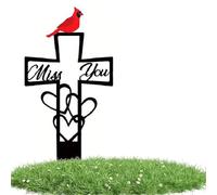 Segna-Zerbino Memoriale per Tombe Cardinal in Metallo con Croce e Cuore, Piastra Ricordo 'Mi Manchi' per Esterno Giardino, Regalo di Consolazione per la Perdita di una Persona Cara