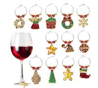 Segnabicchieri da vino di Natale 12 pezzi in lega di zinco bevanda divertente per bicchieri da cocktail champagne, decorazioni per bicchieri da vino appesi per la decorazione della tavola della