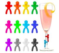 Segnabicchieri divertenti - Identificatori per bevande a forma di omini, set di etichette creative per calici da vino | Segnabicchieri colorati in silicone con forme per tenere traccia delle bevande