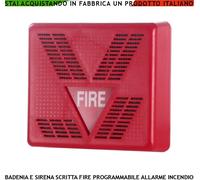 SEGNALAZIONE INCENDIO CAMPANA ELETTRONICA ROSSA SCRITTA FIRE ALIMENT. 16/28 VCC