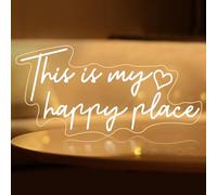 Segnale al neon con testo in inglese "This is My Happy Place", luce LED bianca calda, decorazione estetica per camera da letto per adolescenti, segnali luminosi al neon per camera da letto, soggiorno