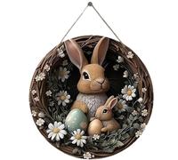 Segnale anteriore porta Easter - 85 g Portable Easter Bunny Door Sign | Easter Wooden Door Sign Flat Wreath, Spring Holiday Ornament Scene Props Seasonal Garland Decoration For Fence, Porch, Garden