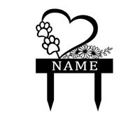 Segnale Commemorativo Personalizzato per Animali Domestici, Design Personalizzato con Cuore e Zampe di Cane, Cartello da Giardino in Metallo, Picchetto per Cani Amati Black,23.5 * 16CM