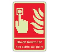 Segnale di allarme antincendio V Safety Call Point - 300 x 450 mm - gallese | Segnaletica antincendio in plastica rigida che si illumina al buio, tripla fosforescente, prodotta in Gran Bretagna