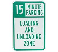 Segnale di avvertimento 15 Minute Parking, Loading and Unloading Zone, Green on White Road Sign Business Sign 30,5 x 20,3 cm alluminio metallo latta segno