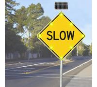 Segnale di avvertimento a LED solare 24 x 24 cm per rallentare, da | Segnale di avvertimento a LED solare 24 x 24 cm, ideale per l'uso su strade e passi carrai per avvisare gli automobilisti e