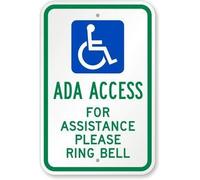 Segnale di avvertimento ADA Access for Assistance Please Ring Bell (con simbolo handicap), cartello stradale, cartello aziendale, 15,2 x 20,3 cm, in alluminio