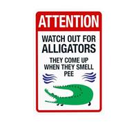 Segnale di avvertimento Attenzione attenzione agli alligatori con scritta in lingua inglese "They Come Up When They Smell Pee Warning, Pool Rules Security Metal Signs for Home Business Street Wall