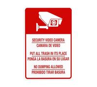 Segnale di avvertimento bilingue con videocamera di sicurezza Put All Trash In Its Place No Dumping Allowed, segnale di divieto di sicurezza in metallo per affari, casa, parete, sicurezza, attenzione