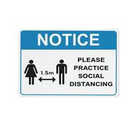 Segnale di avvertimento blu con avviso per la pratica del distanziamento sociale, cartello di sicurezza per esterni, 30,5 x 20,3 cm